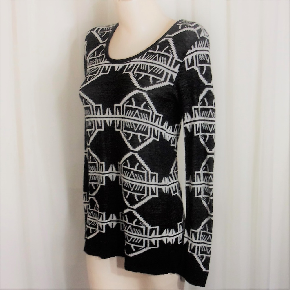 Say What? Long Aztec Black & White Sweater S